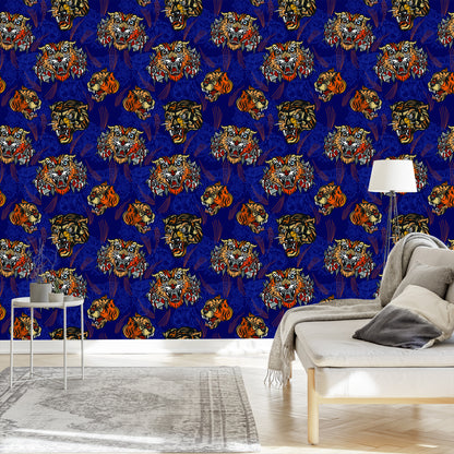 Wallpaper Tiger In Oriental Style