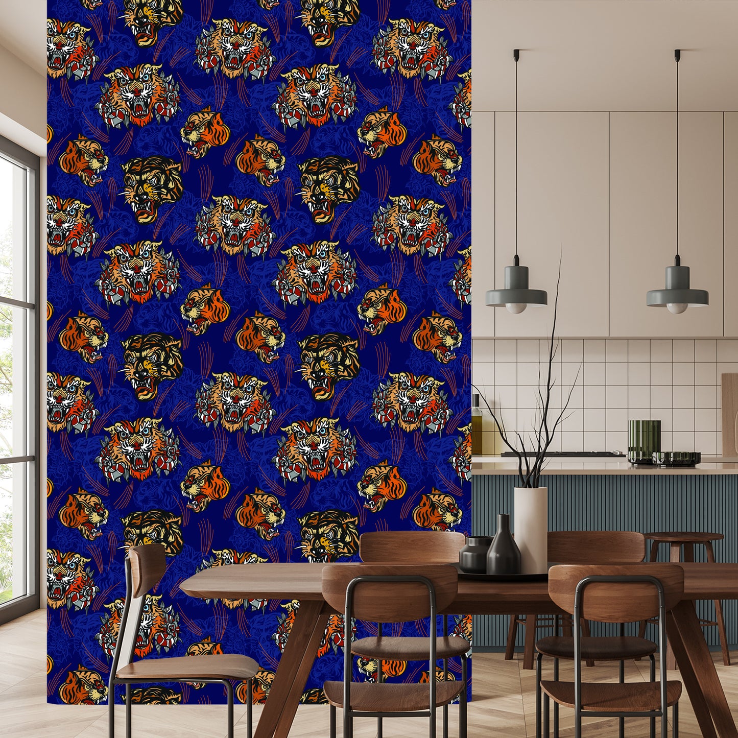 Wallpaper Tiger In Oriental Style