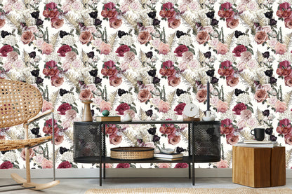 Wallpaper Roses With Fern Leaves