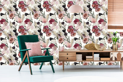Wallpaper Roses With Fern Leaves