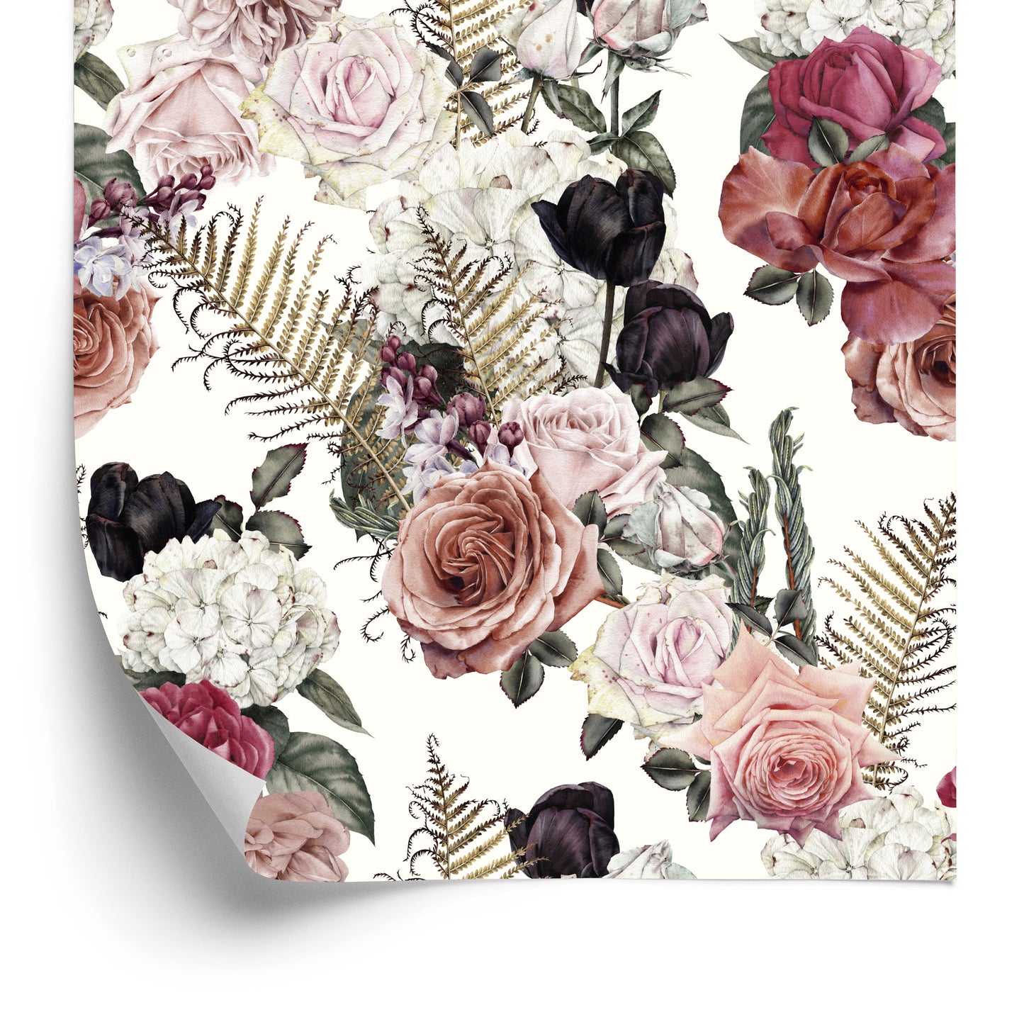 Wallpaper Roses With Fern Leaves
