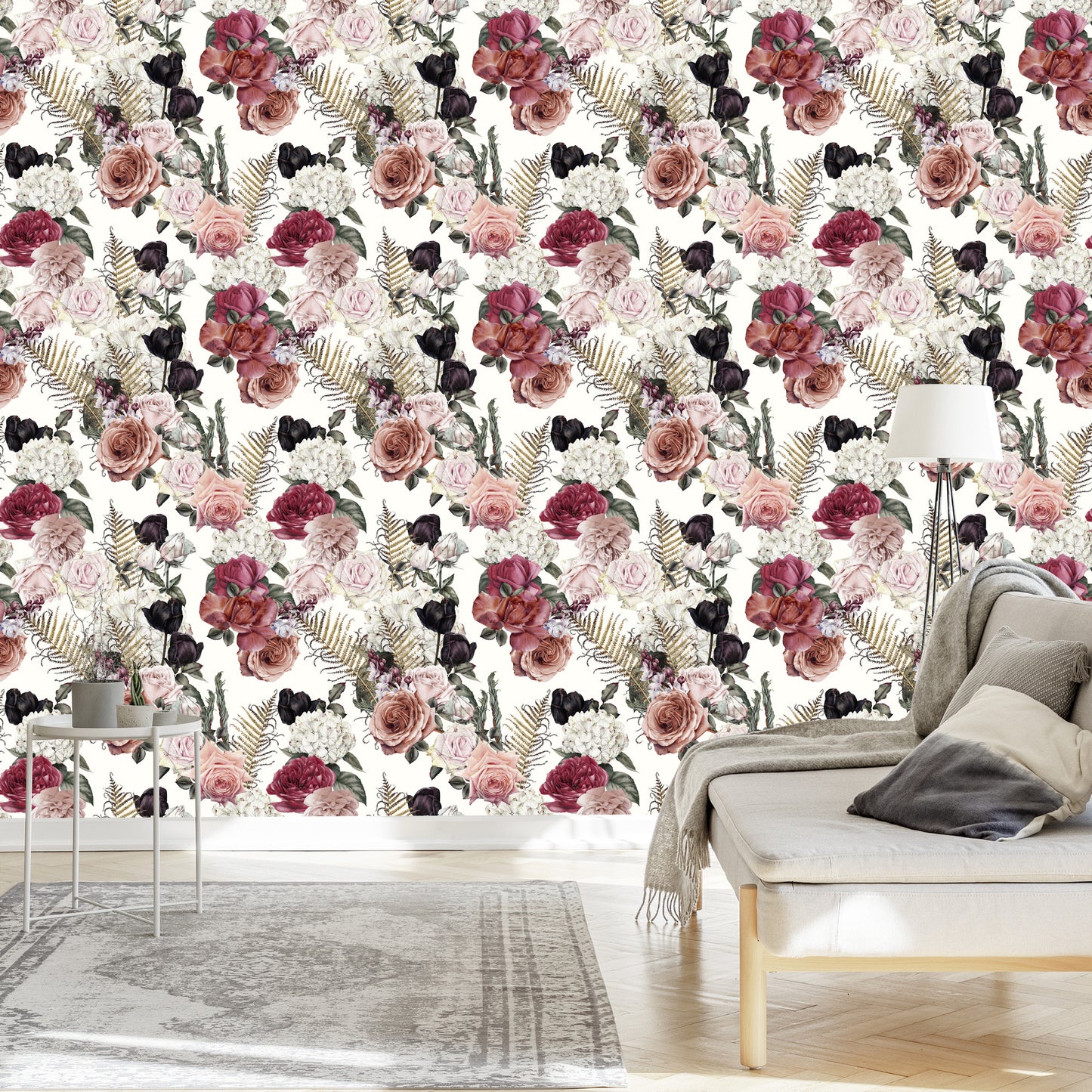 Wallpaper Roses With Fern Leaves