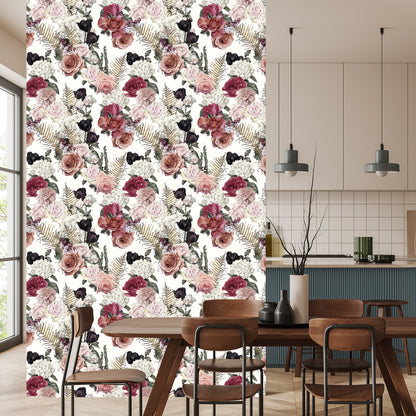 Wallpaper Roses With Fern Leaves