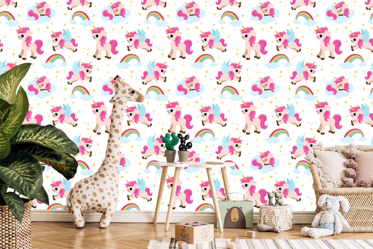 Wallpaper For Children - Unicorns On The Background Of Stars And Rainbow