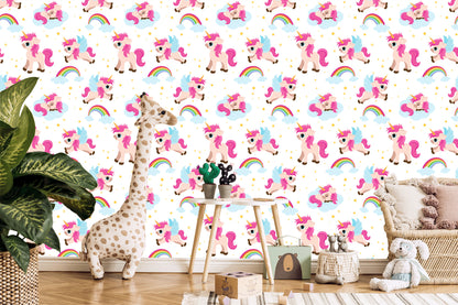 Wallpaper For Children - Unicorns On The Background Of Stars And Rainbow