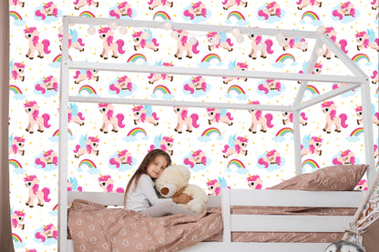 Wallpaper For Children - Unicorns On The Background Of Stars And Rainbow