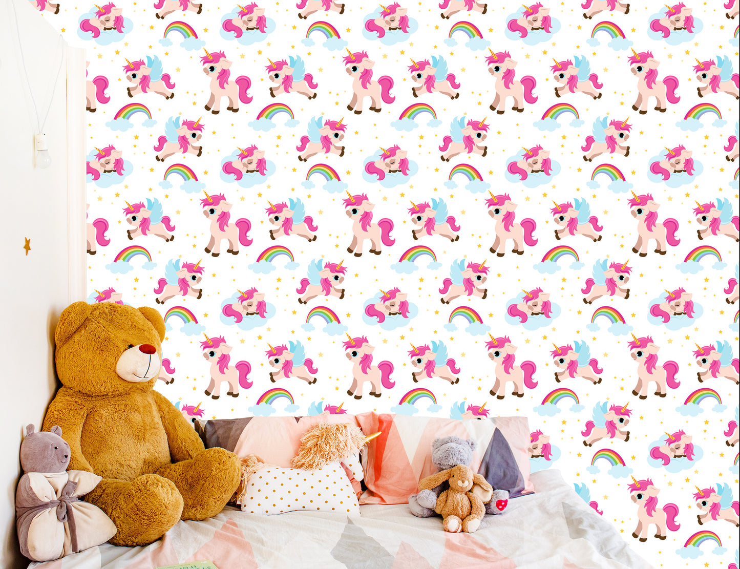 Wallpaper For Children - Unicorns On The Background Of Stars And Rainbow
