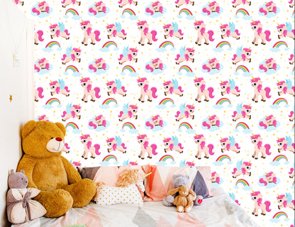 Wallpaper For Children - Unicorns On The Background Of Stars And Rainbow