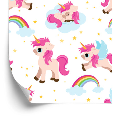 Wallpaper For Children - Unicorns On The Background Of Stars And Rainbow