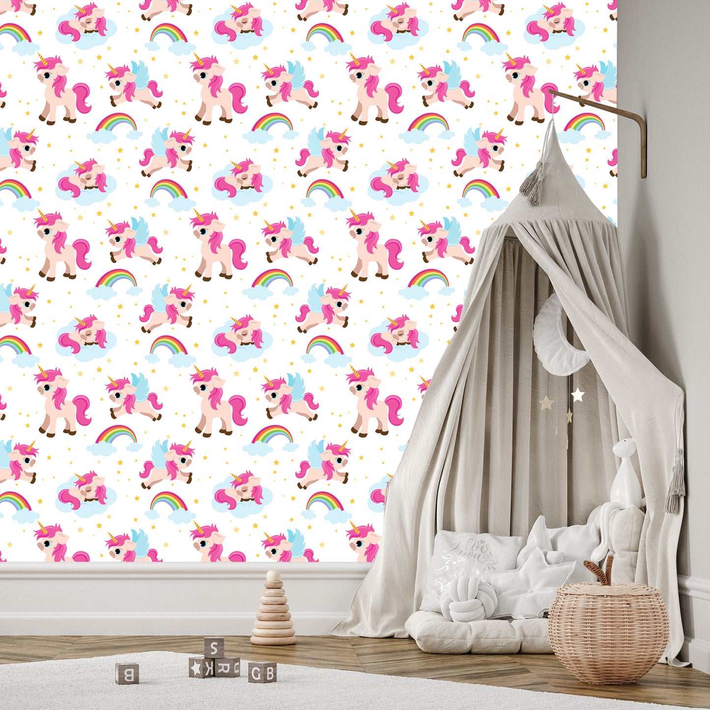 Wallpaper For Children - Unicorns On The Background Of Stars And Rainbow