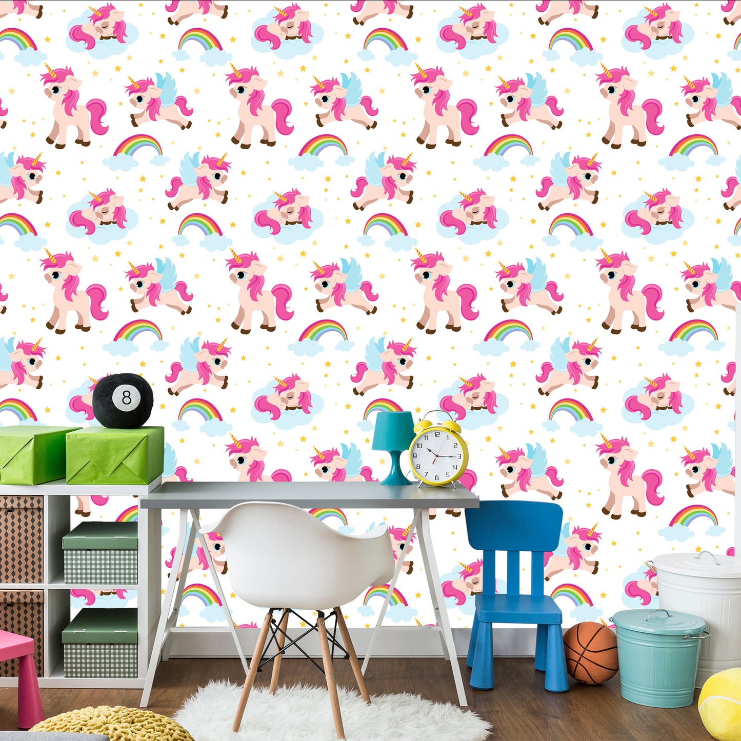 Wallpaper For Children - Unicorns On The Background Of Stars And Rainbow