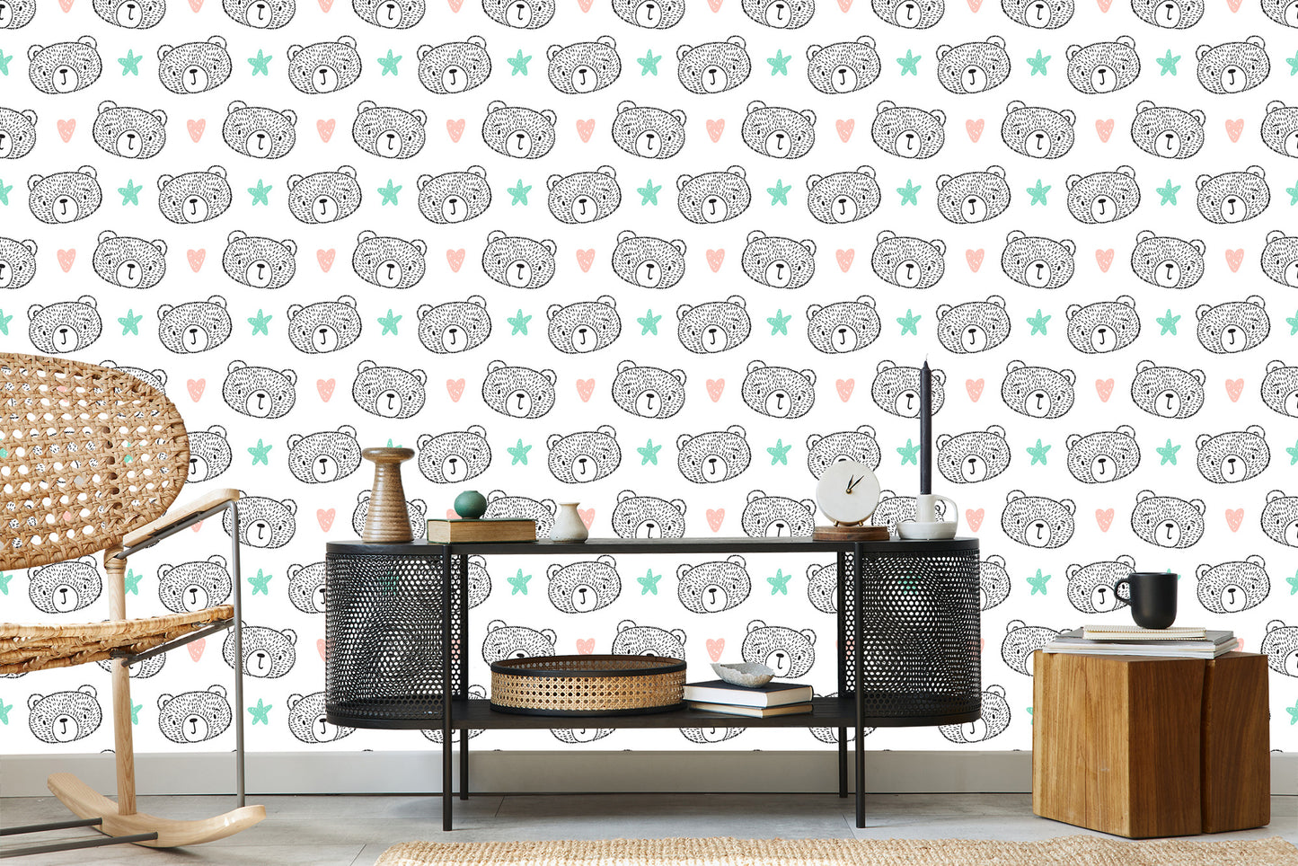 Wallpaper Bears, Hearts, Stars