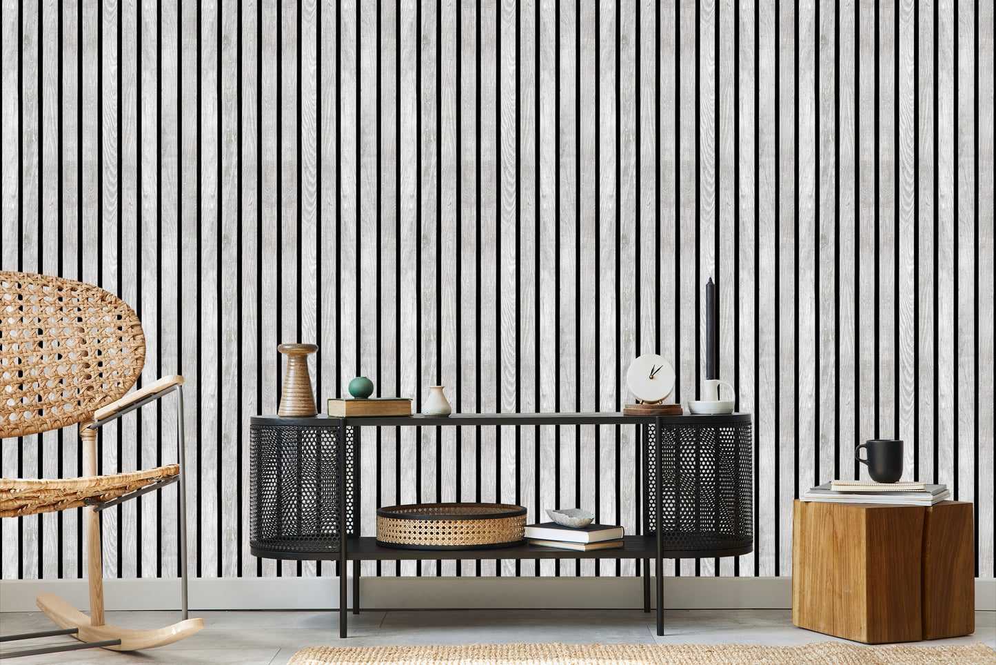 Wallpaper Lamellas Imitating White Wood