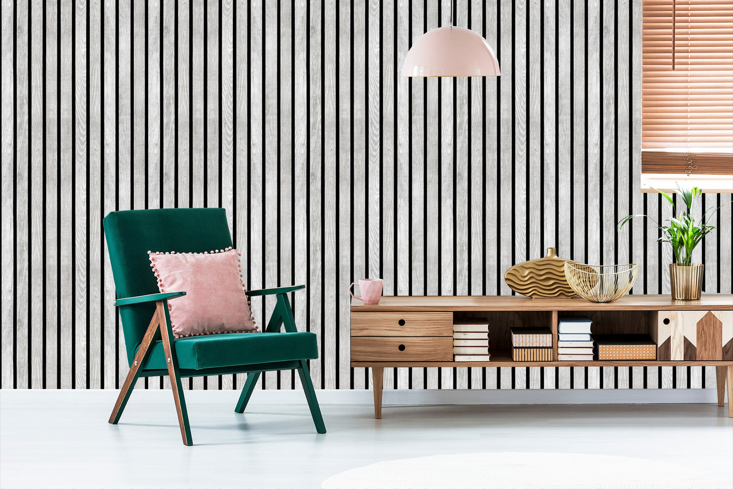 Wallpaper Lamellas Imitating White Wood