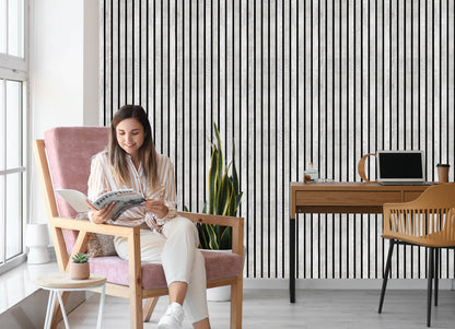 Wallpaper Lamellas Imitating White Wood