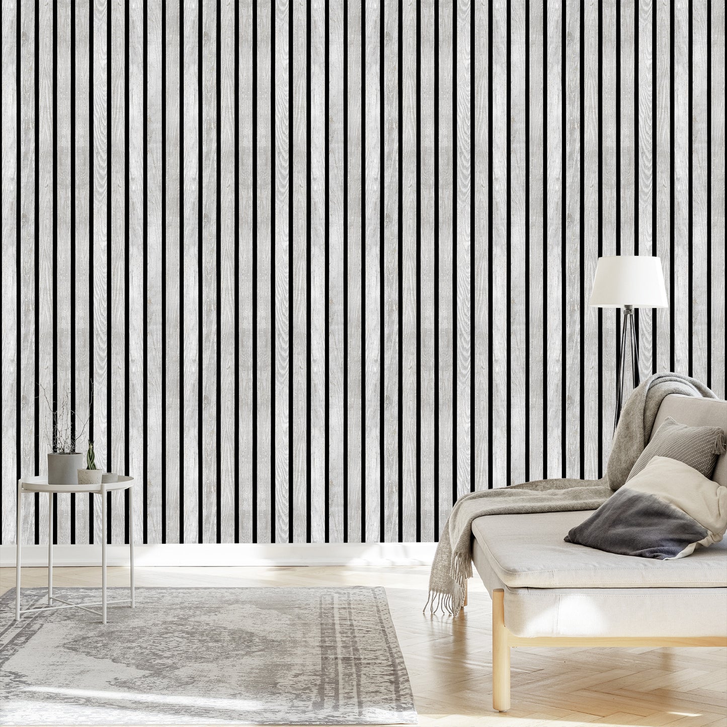 Wallpaper Lamellas Imitating White Wood