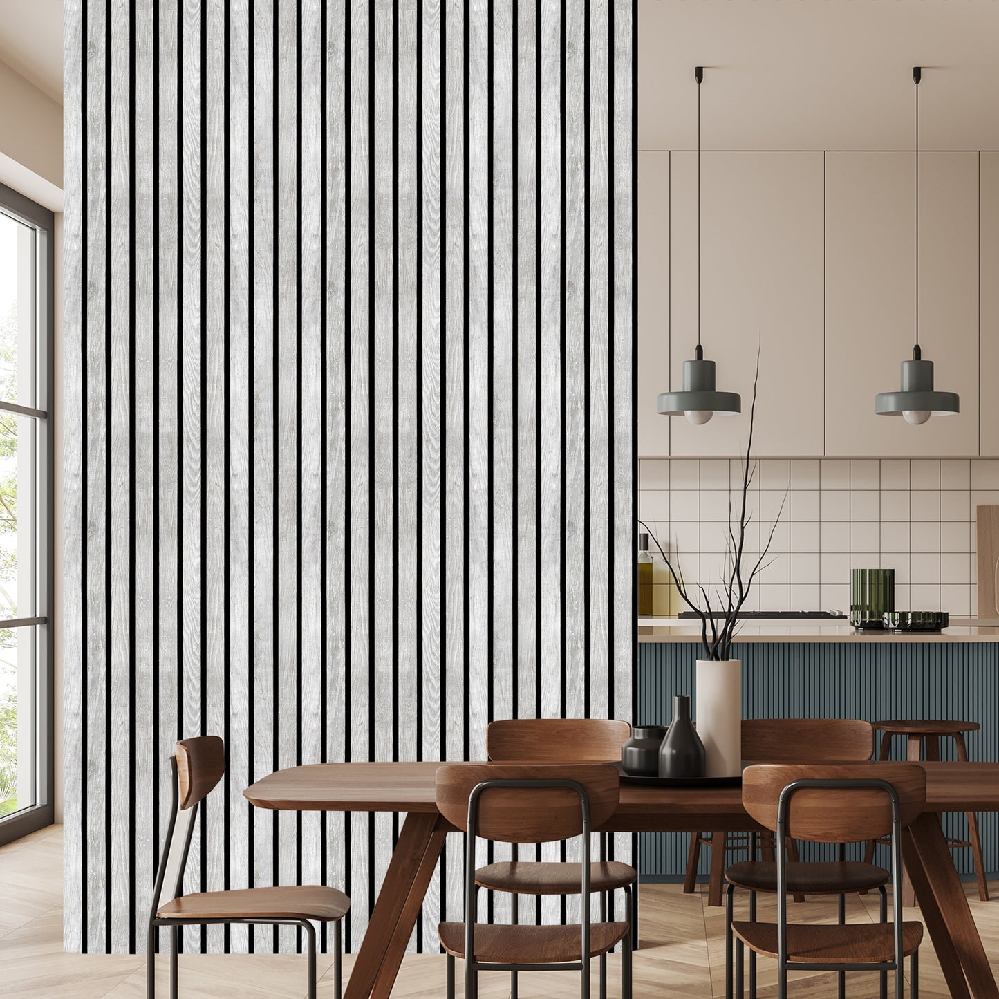 Wallpaper Lamellas Imitating White Wood