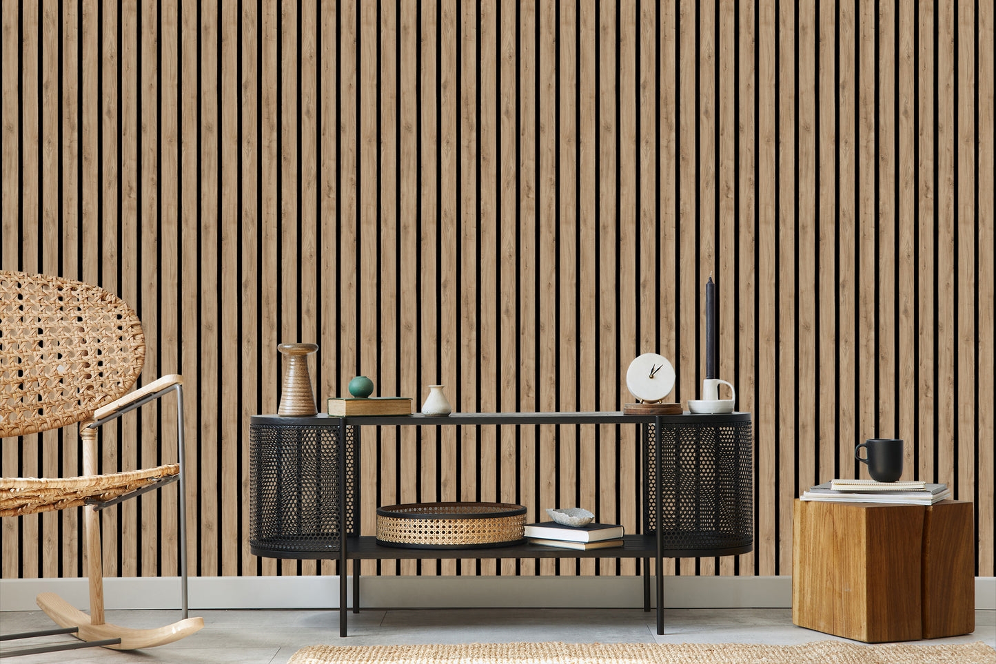 Wallpaper Natural Oak Wood Imitation Laths