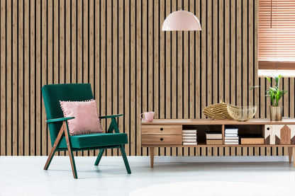 Wallpaper Natural Oak Wood Imitation Laths