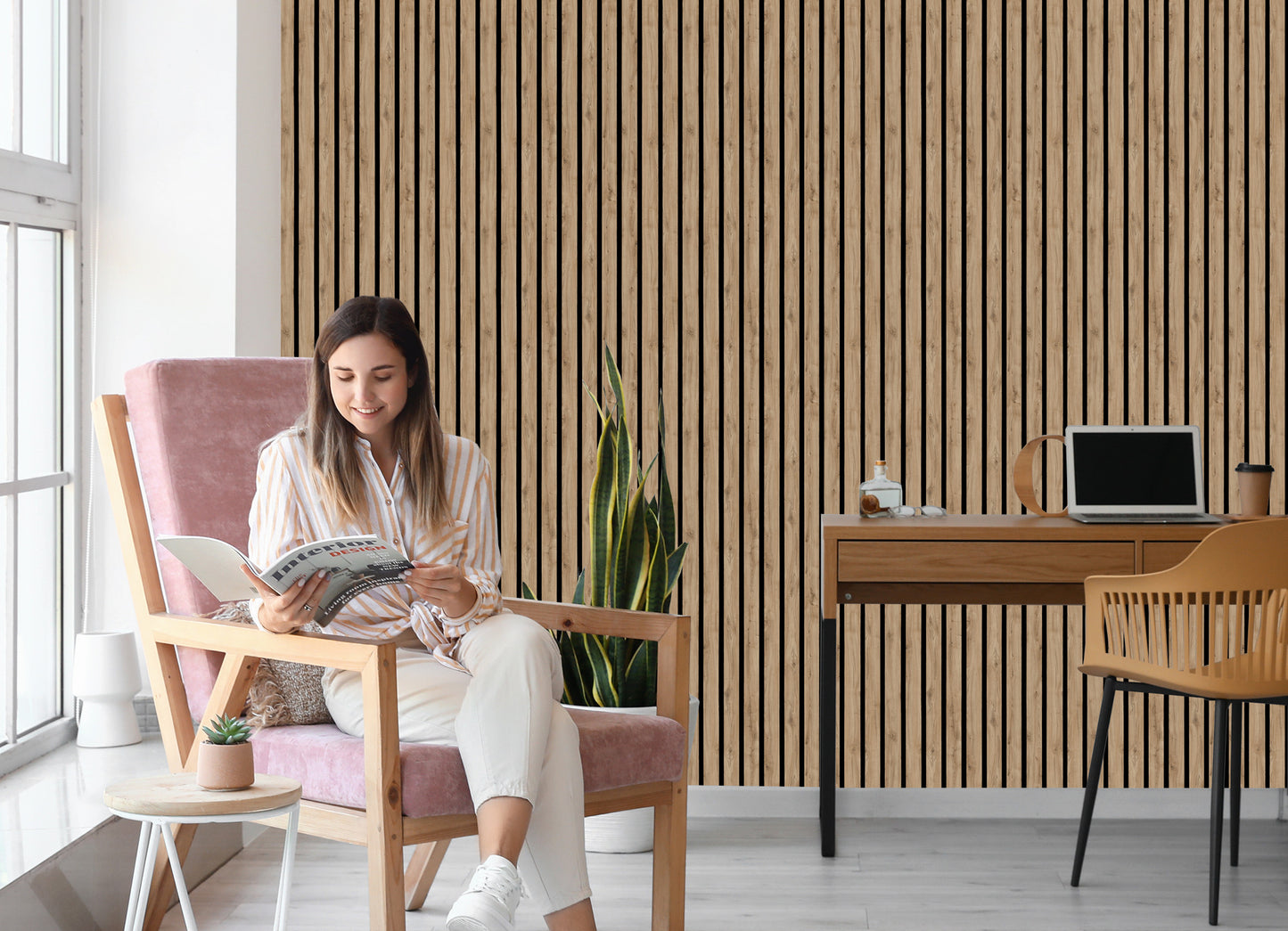 Wallpaper Natural Oak Wood Imitation Laths