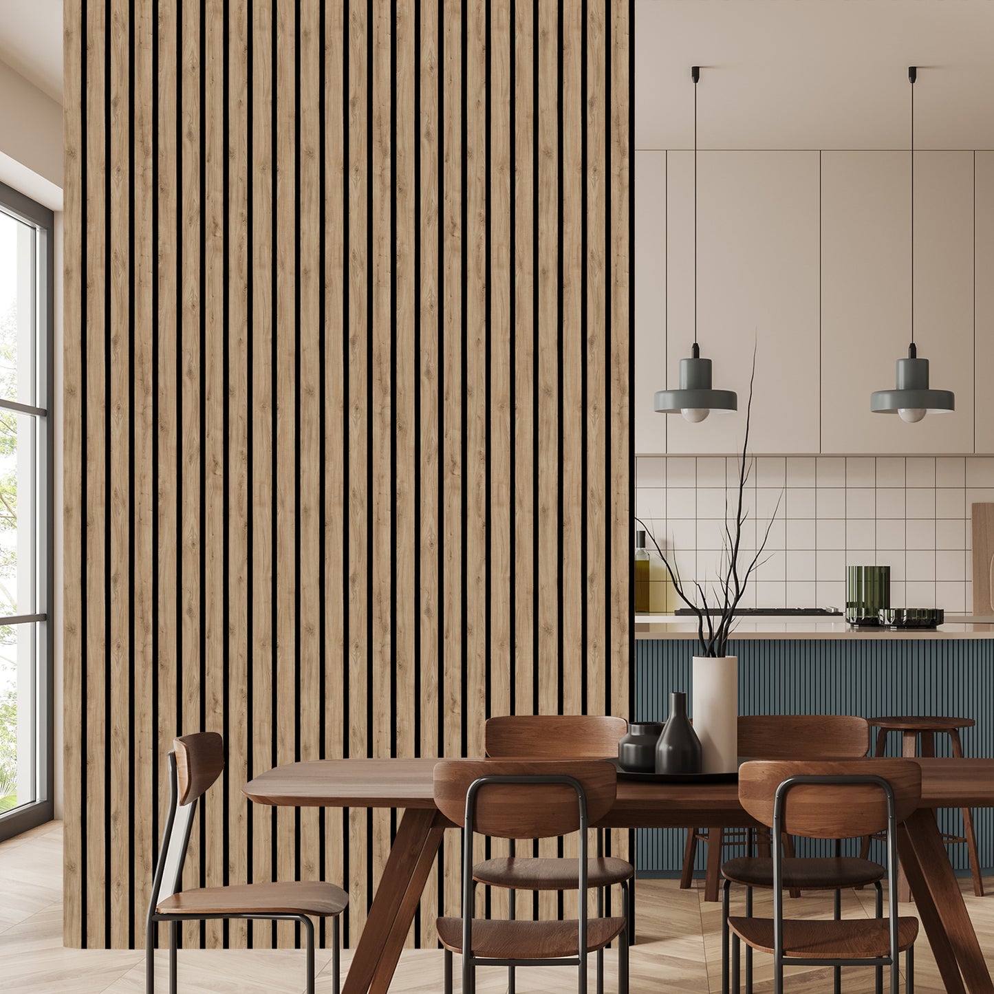 Wallpaper Natural Oak Wood Imitation Laths
