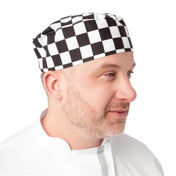 Whites Chefs Skull Cap Big Black & White Check a161