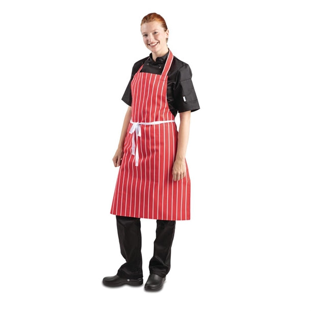 Whites Butchers Stripe Bib Apron Red/White a532