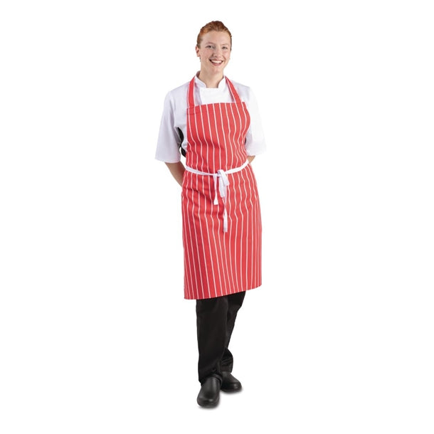 Whites Butchers Stripe Bib Apron Red/White a532