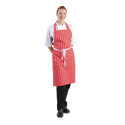Whites Butchers Stripe Bib Apron Red/White a532