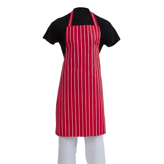 Whites Butchers Stripe Bib Apron Red/White a532