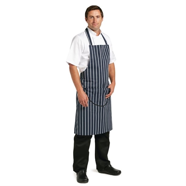 Whites Butchers Stripe Pocket Bib Apron Blue/White a535