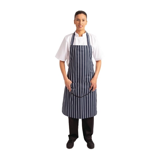 Whites Butchers Stripe Pocket Bib Apron Blue/White a535