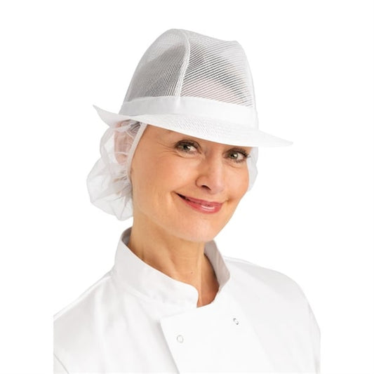 Trilby Hat with Net Snood White p_a653