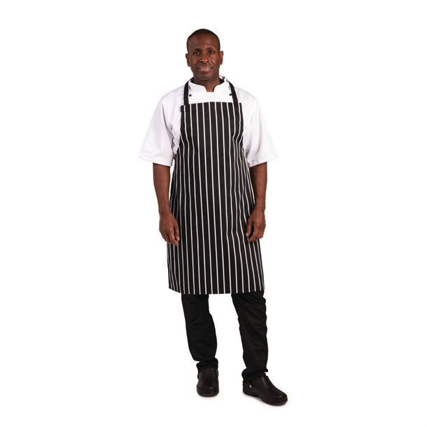 Whites Butchers Stripe Bib Apron Black/White a935