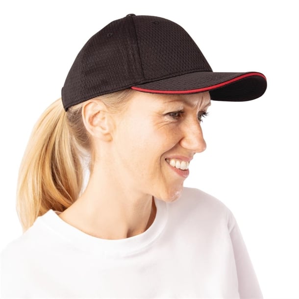 Chef Works Cool Vent Baseball Cap Black with Red a945