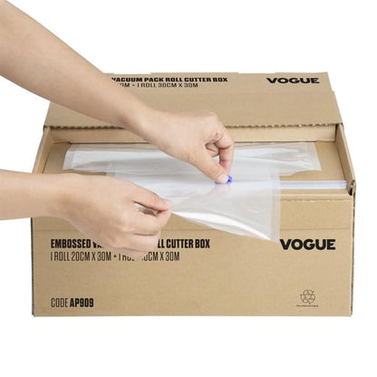 Vogue Vacuum Pack Roll with Cutter Box (Embossed) 200mm & 300mm Twin Pack ap909