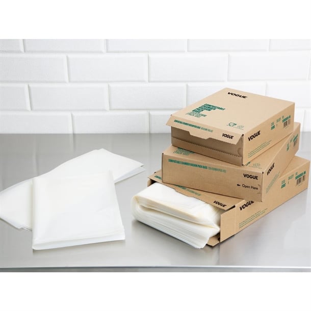 Vogue Compostable Chamber Vacuum Pack Bags 150x350mm (100 Pack) at100