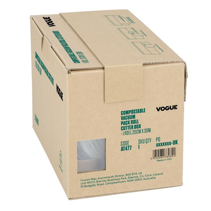 Vogue Compostable Vacuum Pack Roll Cutter Box 20cm x 30m at477