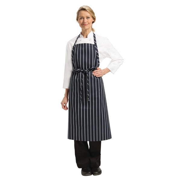 Chef Works Premium Butchers Stripe Bib Apron Blue/White b249