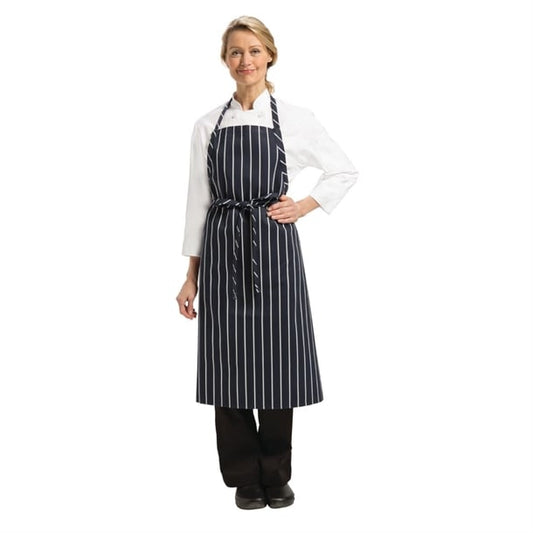 Chef Works Premium Butchers Stripe Bib Apron Blue/White b249