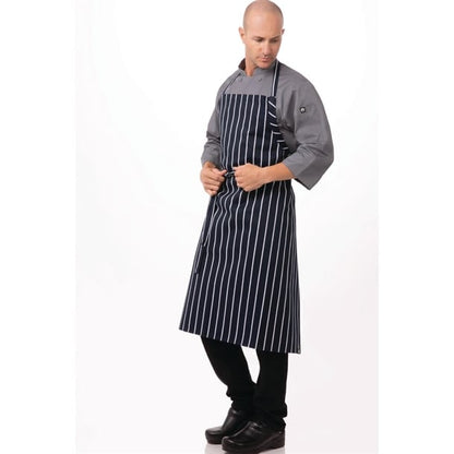 Chef Works Premium Butchers Stripe Bib Apron Blue/White b249