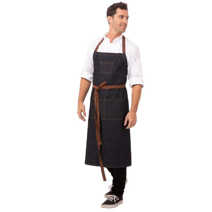 Chef Works Urban Memphis Wide Bib Apron Indigo b341