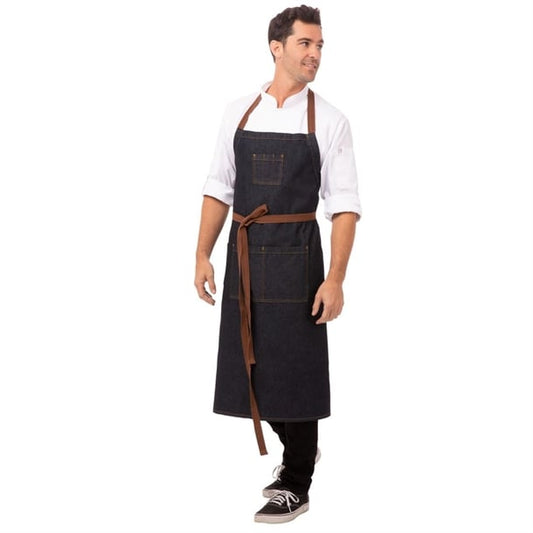 Chef Works Urban Memphis Wide Bib Apron Indigo b341