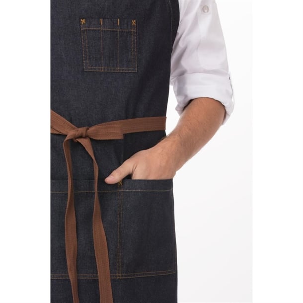 Chef Works Urban Memphis Wide Bib Apron Indigo b341