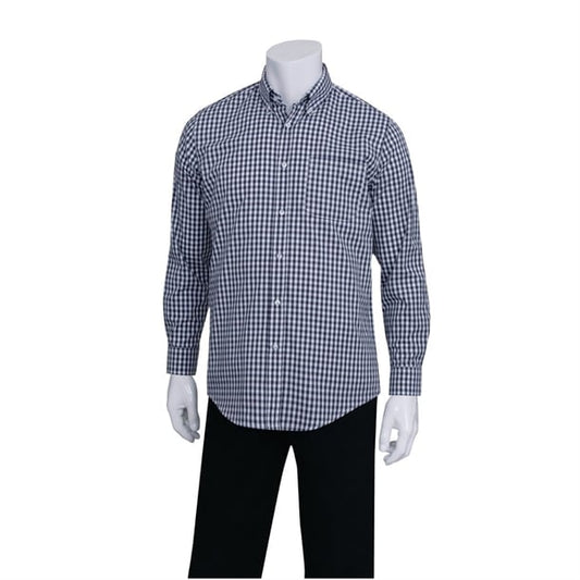 Chef Works Mens Dress Shirt Dark Navy Gingham p_b676