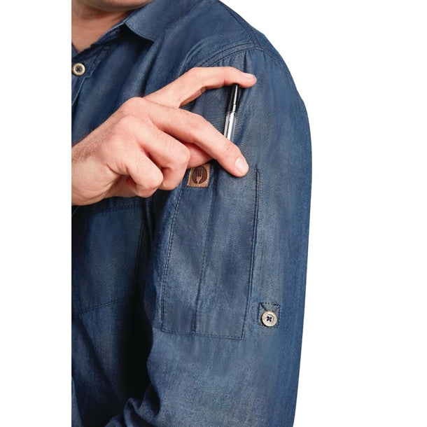Chef Works Urban Detroit Long Sleeve Denim Shirt Blue p_b776