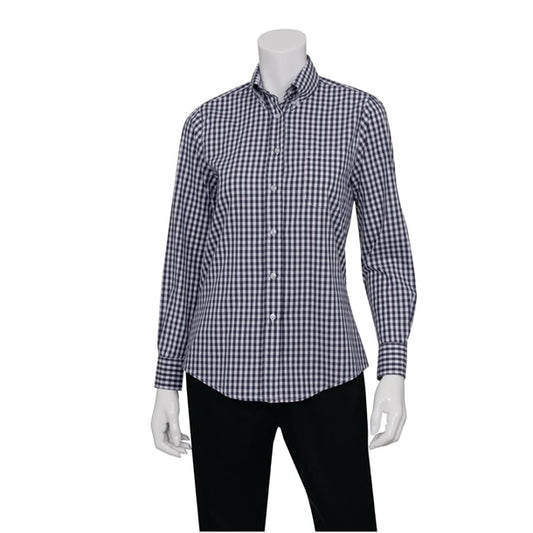 Chef Works Womens Dress Shirt Dark Navy Gingham p_b877