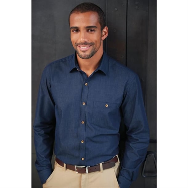 Brook Taverner Mens Jasper Long Sleeve Chambray Shirt p_ba145