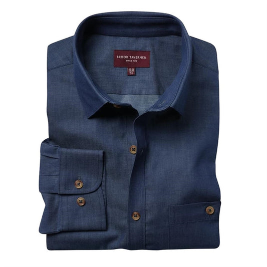Brook Taverner Mens Jasper Long Sleeve Chambray Shirt p_ba145