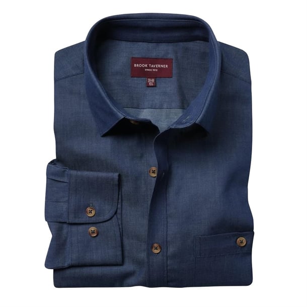 Brook Taverner Mens Jasper Long Sleeve Chambray Shirt p_ba145